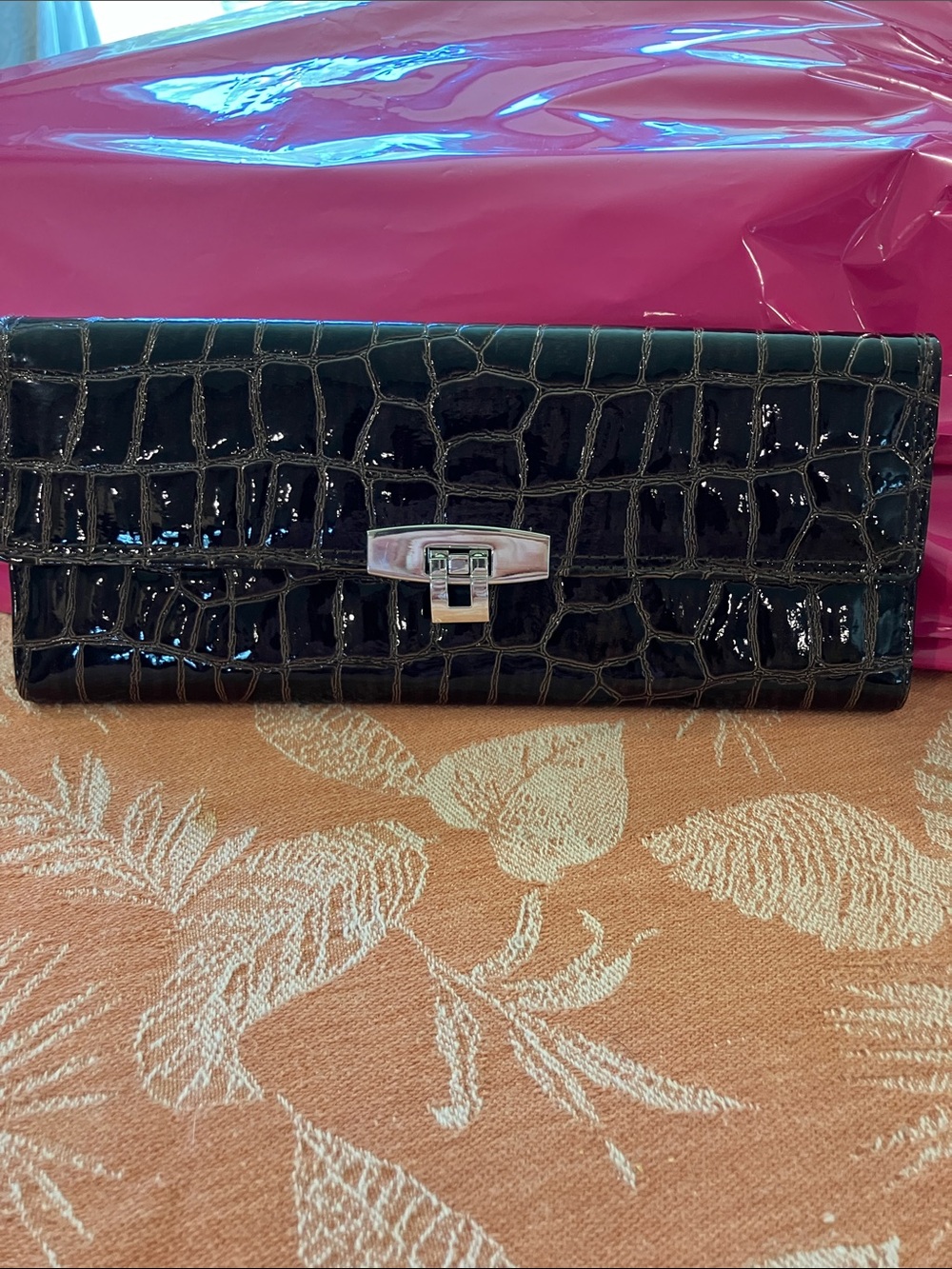 NWOT Rossetti Croc-Embossed Patent Leather Clutch Wallet - Classic Evening Bag